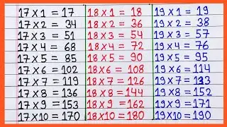 Learn table of 17, 18 & 19 | 17 ka table | 18 ka table | 19 ka table | table of 19 | 17 ka pahada