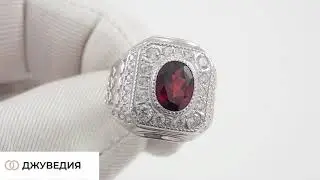 Перстень Мужской с Гранатом, Артикул КМ-89_8, серебро 925 пробы