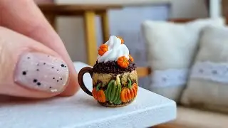 Miniature cup with autumn pattern🤎🧡🤎Polymer clay