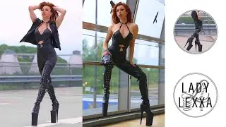 BEST WALK AND BEST SHOOTING IN 10 INCHES PLEASER HEELS AND ROCK'n'ROLL LEATHER OUTFIT