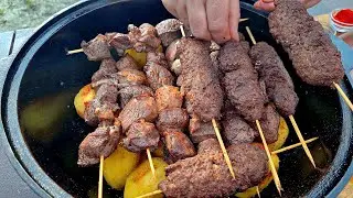 The festivities continue. I made  Uzbek Kebab in a cauldron, lamb kebab and beef kebab.
