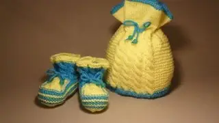 Пинетки и шапочка спицами №1.Часть 2