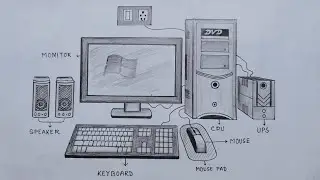 How to draw desktop computer step by step very easy method/Computer parts drawing