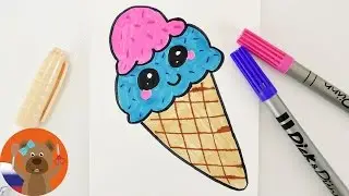 Урок рисования для детей | Кавайный рожок мороженого в японском няшном стиле