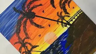 Acrylic Painting of Beautiful Sunset | Canvas Drawing
