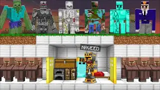 Minecraft CRAFT A BUNKER TO SAVE VILLAGERS FROM STRANGE GOLEM MOBS MOD !! Minecraft Mods
