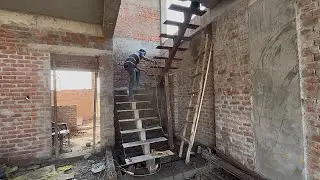 Duplex staircase with iron plates,how to make duplex house stairs,home stairs,single m s tube stairs