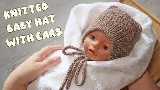 Чепчик спицами с ушками 🐻 Knitted Baby Hat with ears