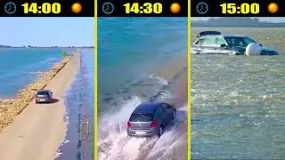 Два раза в день эта дорога уходит под воду! Стоит чуть задержаться и машину уже не спасти