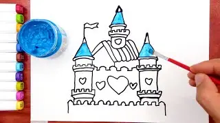 Disney color love castle children's simple strokes to color 迪士尼彩色爱心城堡儿童简笔画上色 
