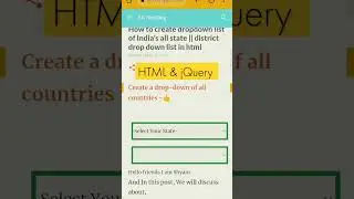 🔻how to create dropdown of all states and districts|all india states dropdown with html jQuery