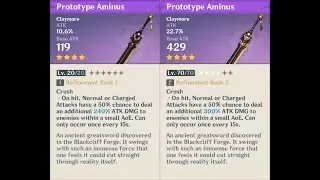 Prototype Aminus / Prototype Archaic weapon appearance base vs. ascended in Genshin Impact