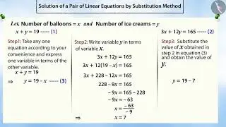 Substitution method to solve a pair of linear equations in two variables