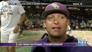 Coach Jay Johnson immediately after winning CWS Championship