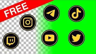 Instagram, TikTok, Twitter, Youtube, Telegram, Twitch | Logo animation green screen, transparent