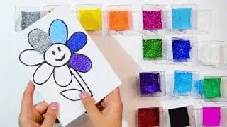 Glitter Раскраска Цветочек для детей / Рисуем песком и блёстками / Учим цвета