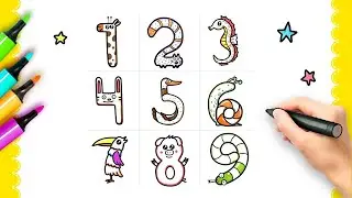Рисунки из цифр в виде животных | How to Draw Cute Numbers in The Form of Animals Cartoon Style