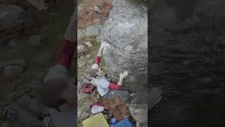 A desperate top out on this Peak District test piece 