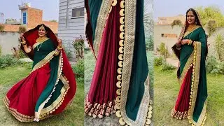 Beautiful karva chauth saree cutting stitching