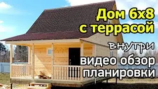 Дачный дом 6 на 8 с террасой 🏡 Обзор планировки дачного дома из бруса с санузлом и кухней-гостиной