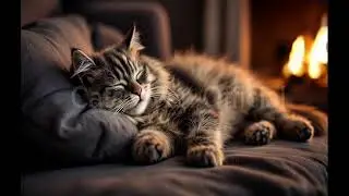 Purring Cats Relaxation - Warm fireplace Sounds 