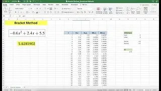 Bracket Method in Excel - Numerical Methods