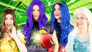 DISNEY DESCENDANTS meet DISNEY PRINCESSES (MAL EVIE JAY ANNA ELSA BELLE)