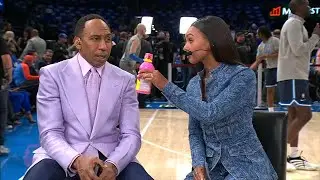 Malika Andrews gives Stephen A. Pepto Bismol to help his Knicks-related sickness | NBA Countdown