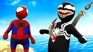 Spiderman IMPALES Venom on a Hook - Human Fall Flat Gameplay