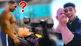 Old Man VS Bodybuilders (Fake Grandpa GYM Prank)