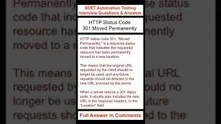 API Testing : HTTP Status Code : 301 Moved Permanently : SDET Automation Testing Interview