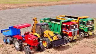 Loading Mud In Tata Dump Truck with Tractor Trolly | Swaraj 855FE, JCB Backhoe Loader | Accident Die
