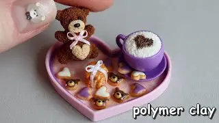 Miniature tray with sweets for Valentine's Day💜🧸💜Polymer clay