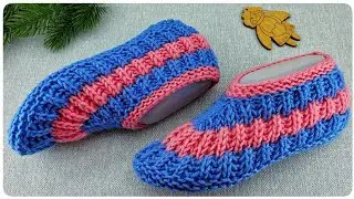 ЯРКИЕ💝ТАПОЧКИ СЛЕДКИ СПИЦАМИ!!!🧶  МК для начинающих