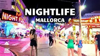 Night life in Magaluf, Mallorca- Spain, 4k HDR walking tour