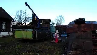 Наш кран ГАЗон Кран своими руками Выгрузка краном Бетонные плиты Кран манипулятор ГАЗ с краном