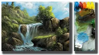 Acrylic Landscape Painting In Time-lapse | Waterfall Painting | Hidden Waterfalls Landscape