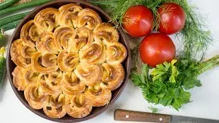 Пирог Хризантема с мясом и сыром