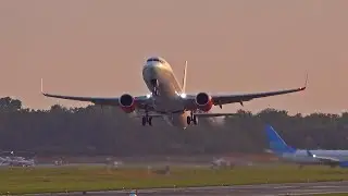 Sunset takeoffs and landings at the Kaliningrad airport. Planespotting in Russia. August, 2023