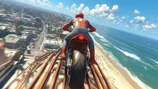 الأبطال الخارقين على القضبان دوامة قمع جسر 🕷️🏍️ RAINBOW SPIDER MAN! on Motorcycle in Spiral Bridge