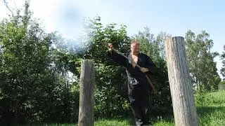 Катана тренировочная.  Рубка бутылок разным хватом, с замахом и без, с водой и без.