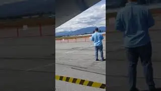 Four airplanes take off together 