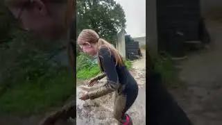 Girl falls into watery mud in La Croixille, France