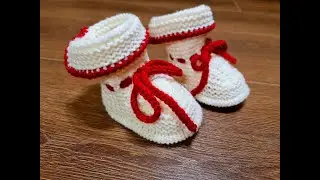 Пинетки для малыша простым способом на 2 спицах.