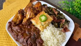 The Ultimate Comforting Soul Food Meal! Honey Chicken Wings, Red Beans and Rice, Collard Greens