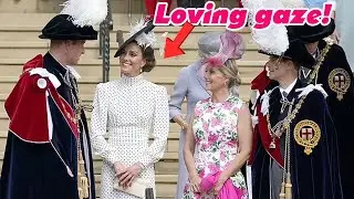 The lasting look of love: Princess Kate gazed lovingly at her husband during the historic procession