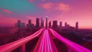 Los Angeles Midnight Drive, Synthwave Playlist, 3D Render Futuristic Sunset