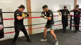 Alexis Rocha blasts the speed mitts during his media day workout
