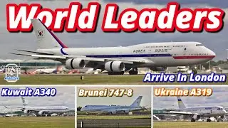 WORLD LEADERS Arrive In UK For The Queens Funeral - Ukraine A319, B747-8, A340, E190 -4K