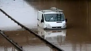 The A189 dual carriageway through Northumberland is seen under water due to Flooding
